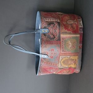 Etro paisley blue leather tote shopper reversible